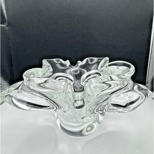 Vintage MURANO Freeform Biomorphic Clear Art Glass Ashtray Bowl Dish Hand Blown‎